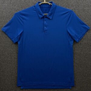 Lululemon Polo Shirt Mens Medium Blue Snap Front Performance Short Sleeve Active